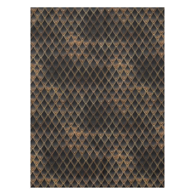 Shimmering Black & Gold Glitter Dragon Scales Tablecloth (Front)