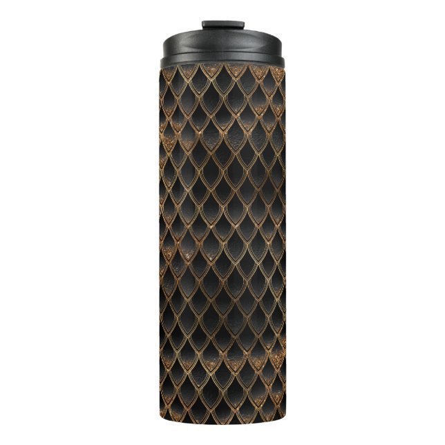 Shimmering Black & Gold Glitter Dragon Scales Thermal Tumbler (Front)