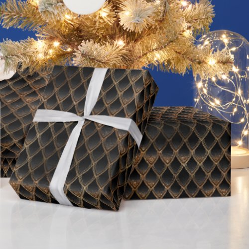 Shimmering Black  Gold Glitter Dragon Scales Wrapping Paper