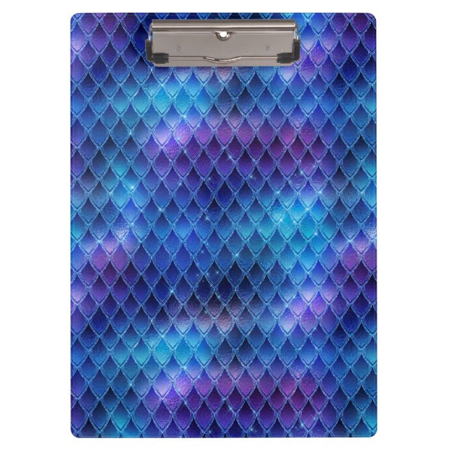 Shimmering Blue Ombre & Glitter Dragon Scales Clipboard (Front)