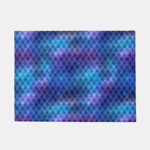 Shimmering Blue Ombre & Glitter Dragon Scales Doormat