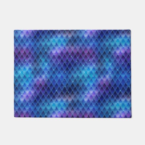 Shimmering Blue Ombre  Glitter Dragon Scales Doormat