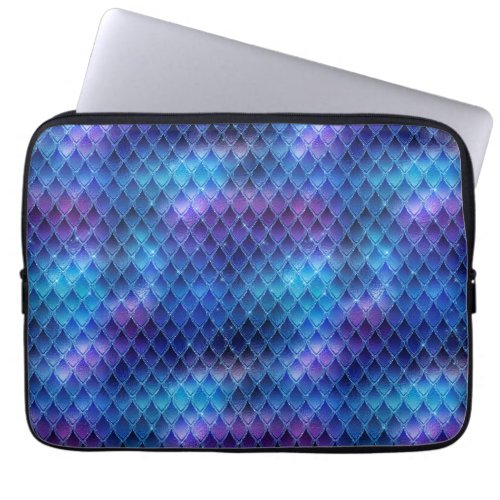 Shimmering Blue Ombre  Glitter Dragon Scales Laptop Sleeve