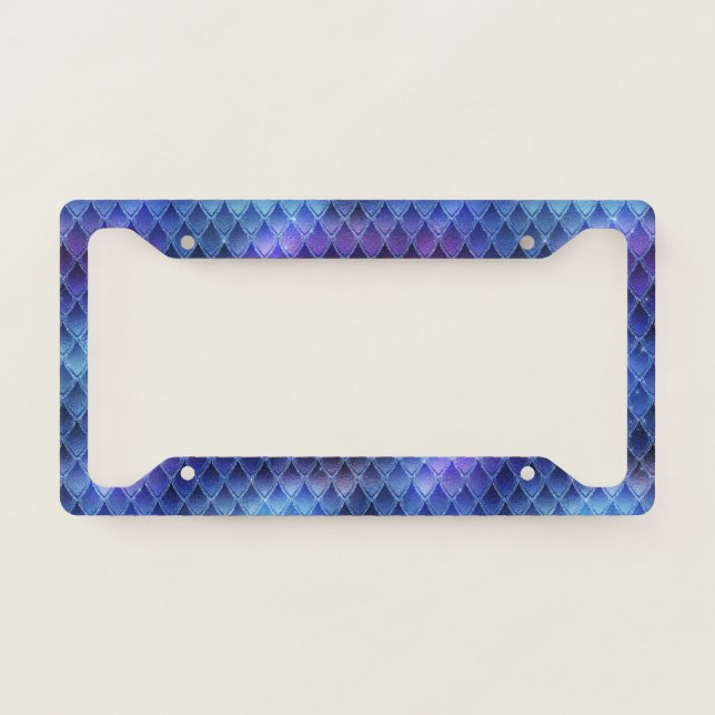 Shimmering Blue Ombre & Glitter Dragon Scales License Plate Frame (Front)