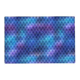 Shimmering Blue Ombre & Glitter Dragon Scales Placemat