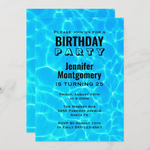 Shimmering Blue Pool Water Reflections Birthday Invitation