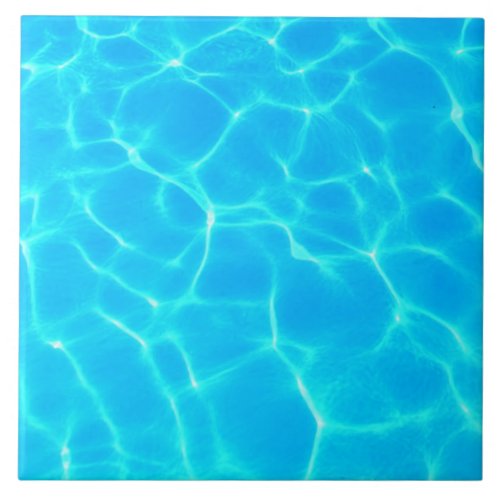 Shimmering Blue Pool Water Reflections Photo Ceramic Tile