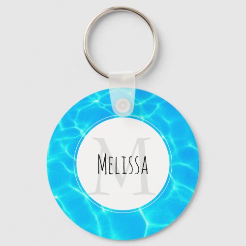 Shimmering Blue Pool Water Reflections Photo Keychain