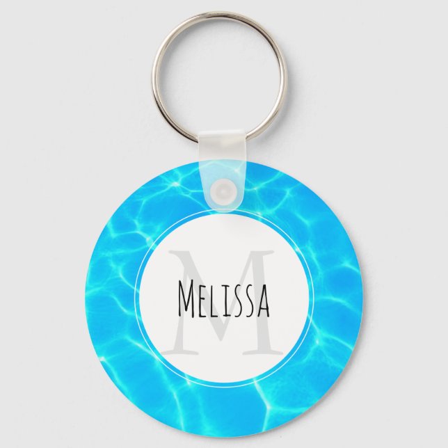 Shimmering Blue Pool Water Reflections Photo Keychain (Front)
