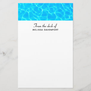 Shimmering Blue Pool Water Reflections Photo Stationery
