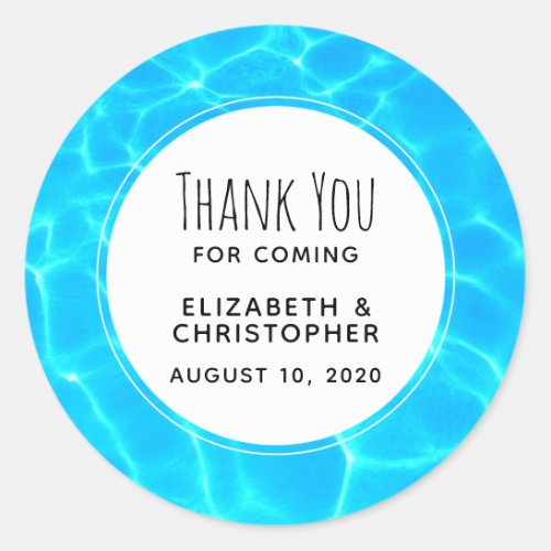 Shimmering Blue Pool Water Reflections Wedding Classic Round Sticker