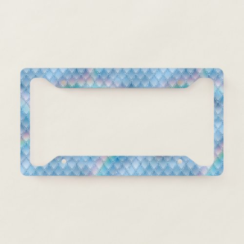 Shimmering Blue  Rainbow Glitter Dragon Scales License Plate Frame