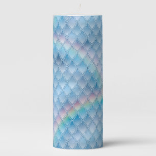 Shimmering Blue & Rainbow Glitter Dragon Scales Pillar Candle