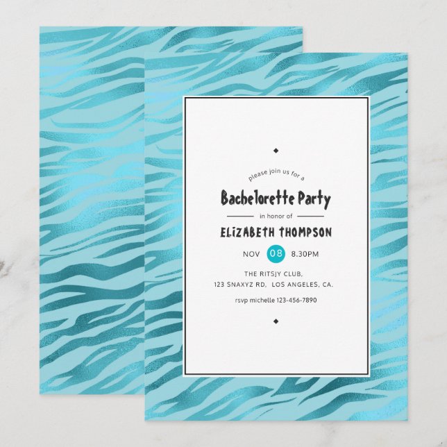 Shimmering Blue Tiger Stripes Bachelorette Party Invitation (Front/Back)