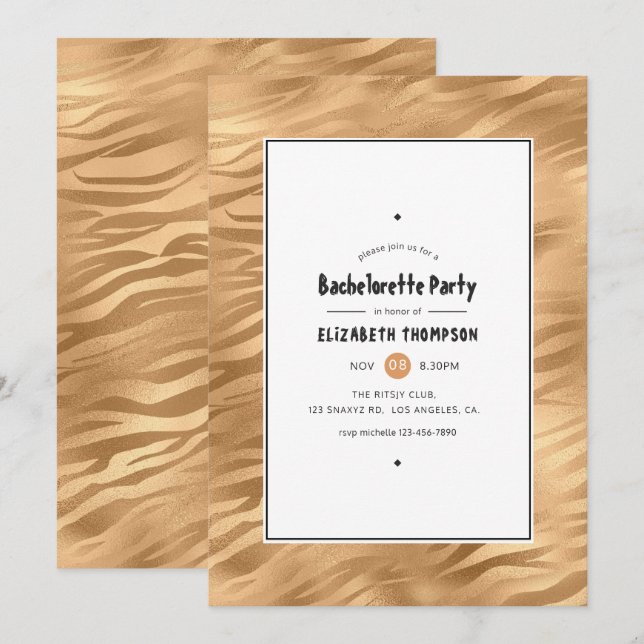 Shimmering Bronze Tiger Stripes Bachelorette Party Invitation (Front/Back)