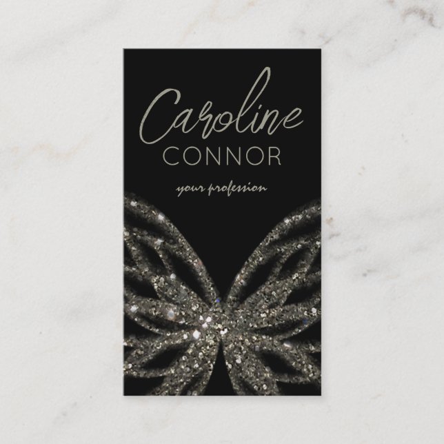Shimmering Butterfly Modern Black Business Card (Front)