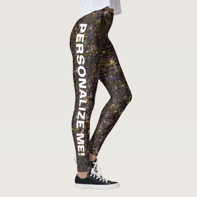 Shimmering Cavern Brown Jewel Glitter CUSTOM TEXT Leggings (Right)
