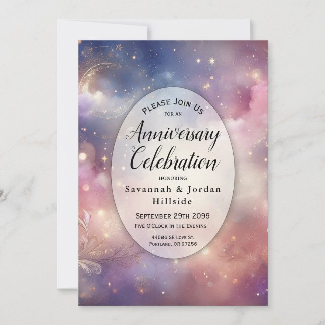 Shimmering Celestial Stardust Skies Anniversary  Invitation (Front)