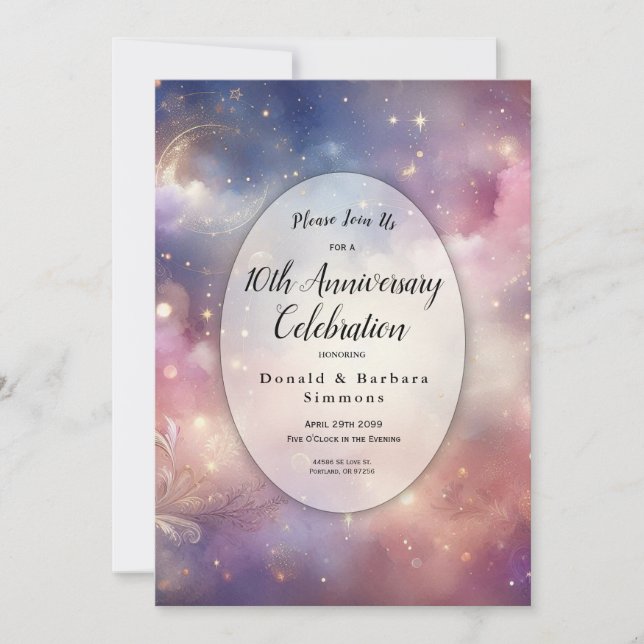 Shimmering Celestial Stardust Skies Any Milestone Invitation (Front)