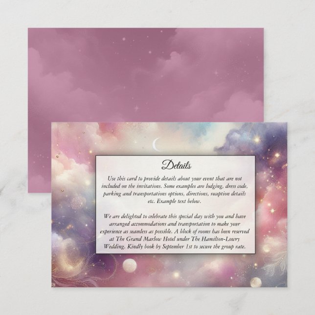 Shimmering Celestial Stardust Skies Wedding Enclosure Card (Front/Back)