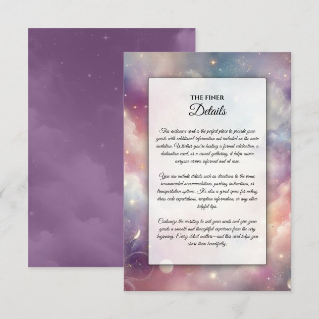 Shimmering Celestial Stardust Skies Wedding Enclosure Card (Front/Back)