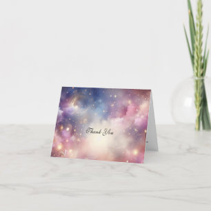 Shimmering Celestial Stardust Skies Wedding Letterpress Thank You Card