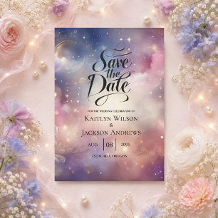 Shimmering Celestial Stardust Skies Wedding Save The Date