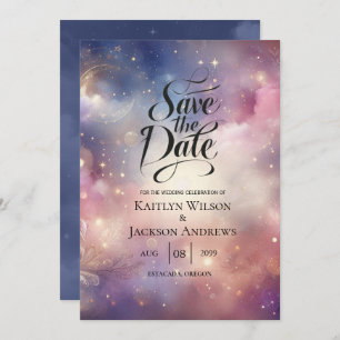 Shimmering Celestial Stardust Skies Wedding Save The Date
