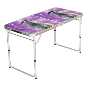 Shimmering Charm: Meerkat on Pink Bokeh Background Beer Pong Table