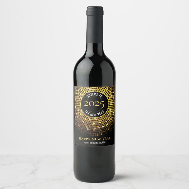 Shimmering Circle Lights New Year's Eve Wine Label (Front)