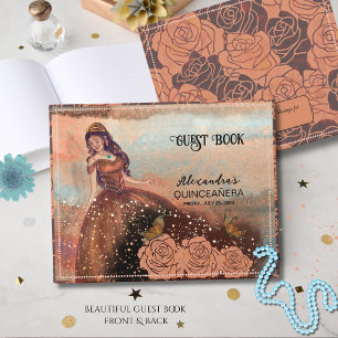 Shimmering Copper Quinceañera - Elegant Gown Guest Book