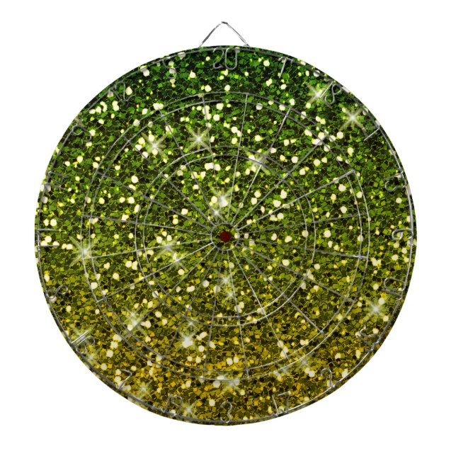 Shimmering Dark Green Gold Glitters Dart Board (Front)