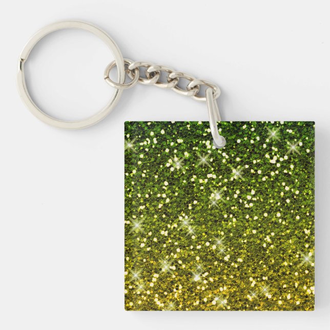 Shimmering Dark Green Gold Glitters Keychain (Front)