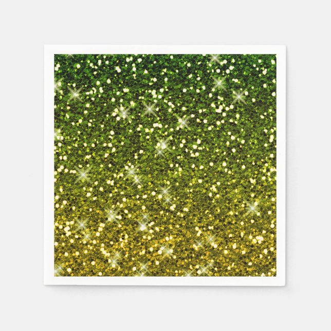 Shimmering Dark Green Gold Glitters Paper Napkins (Front)