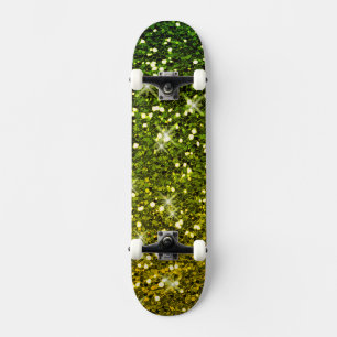 Shimmering Dark Green Gold Glitters Skateboard Deck
