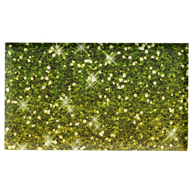 Shimmering Dark Green Gold Glitters Table Number Holder (Front)