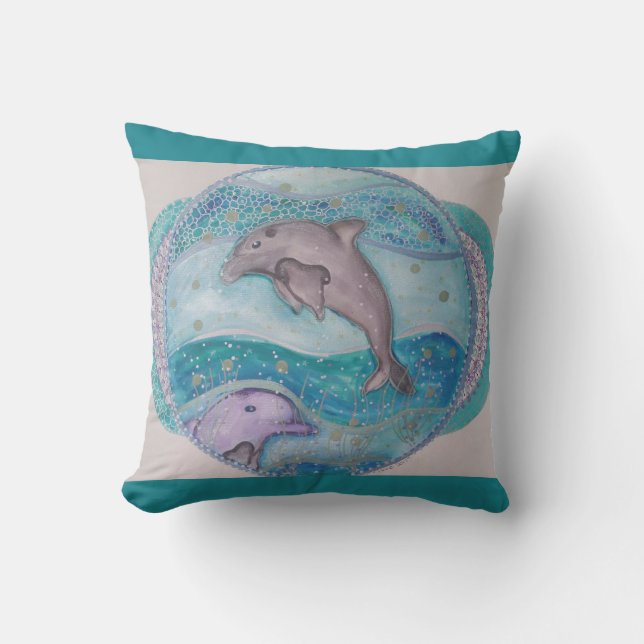 Shimmering dolphins outdoor pillow (Front)