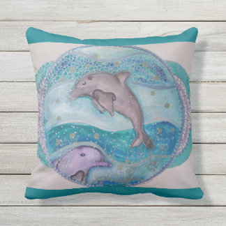 Shimmering dolphins outdoor pillow