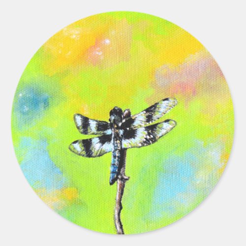 Shimmering Dragonfly Painting Classic Round Sticker