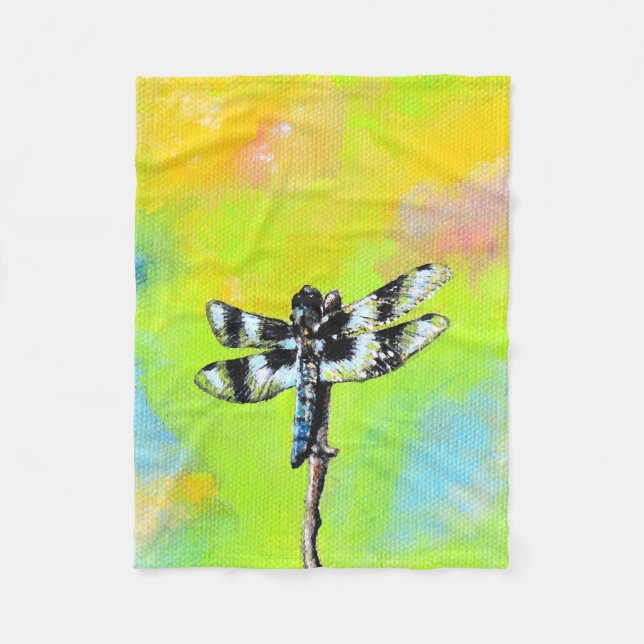 Shimmering Dragonfly Painting Fleece Blanket (Front)