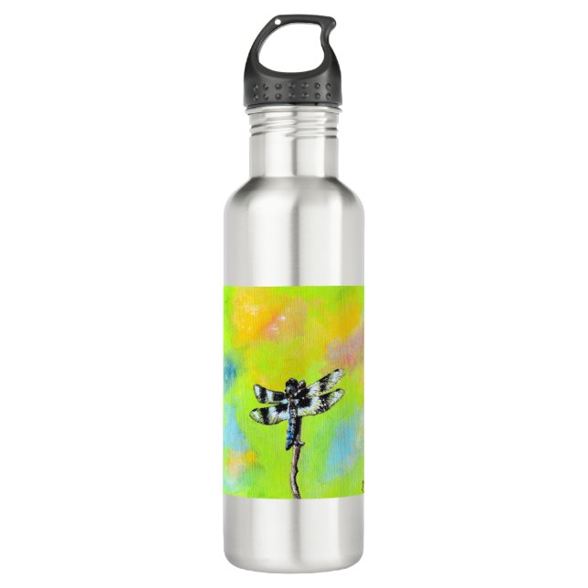 Shimmering Dragonfly Painting Stainless Steel Water Bottle (Front)