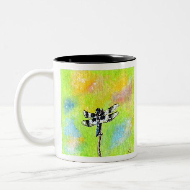 Shimmering Dragonfly Painting Two-Tone Coffee Mug (Left)
