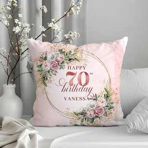 Shimmering Dusty Pink Boho Pillow 70th Birthday  