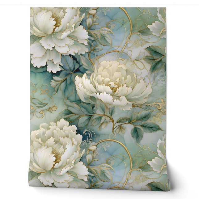 Shimmering Evergreen Elegance Botanical Wallpaper (Unrolling)