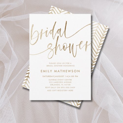 Shimmering Faux Gold Calligraphy Bridal Shower Invitation