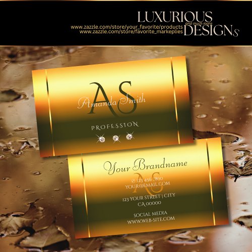Shimmering Fire Orange Luxury Diamonds Initials Business Card