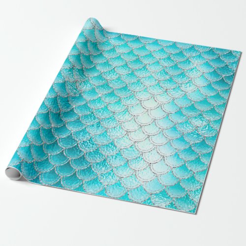 Shimmering Fish Scales on Aqua Wrapping Paper