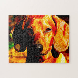 Shimmering Glowing Dachshund Face Closeup Jigsaw Puzzle