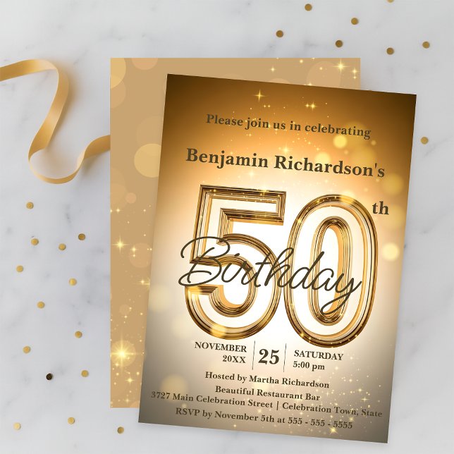 Shimmering Glowing Gold 50th Birthday Invitation (Creator Uploaded)