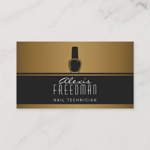 Shimmering Gold and Charcoal Black Nail Technician Business Card